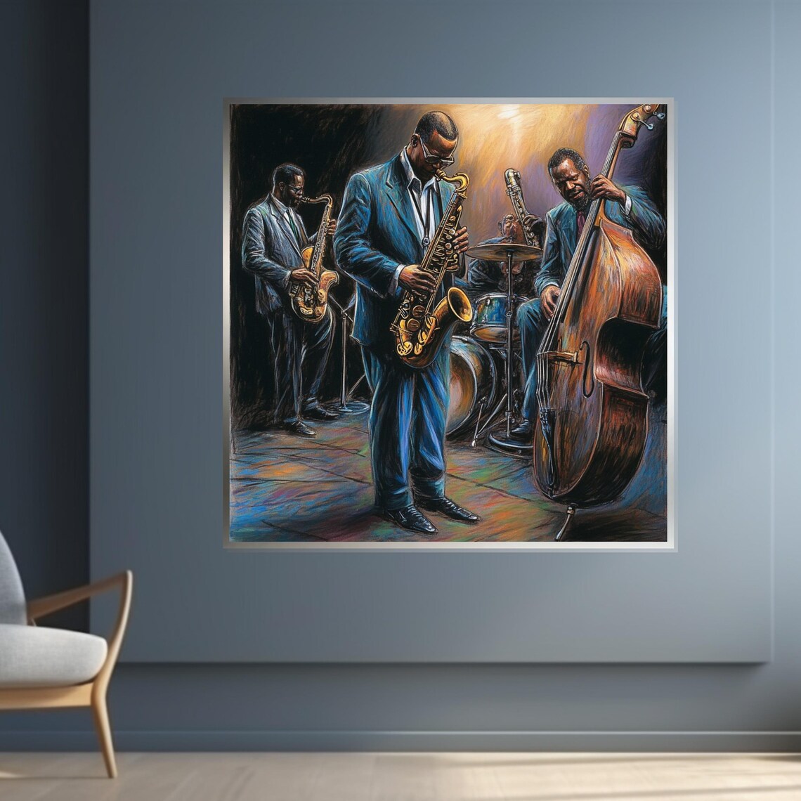 Jazz Band Performing Live Saxophone Double Bass Painting Poster - Image 4