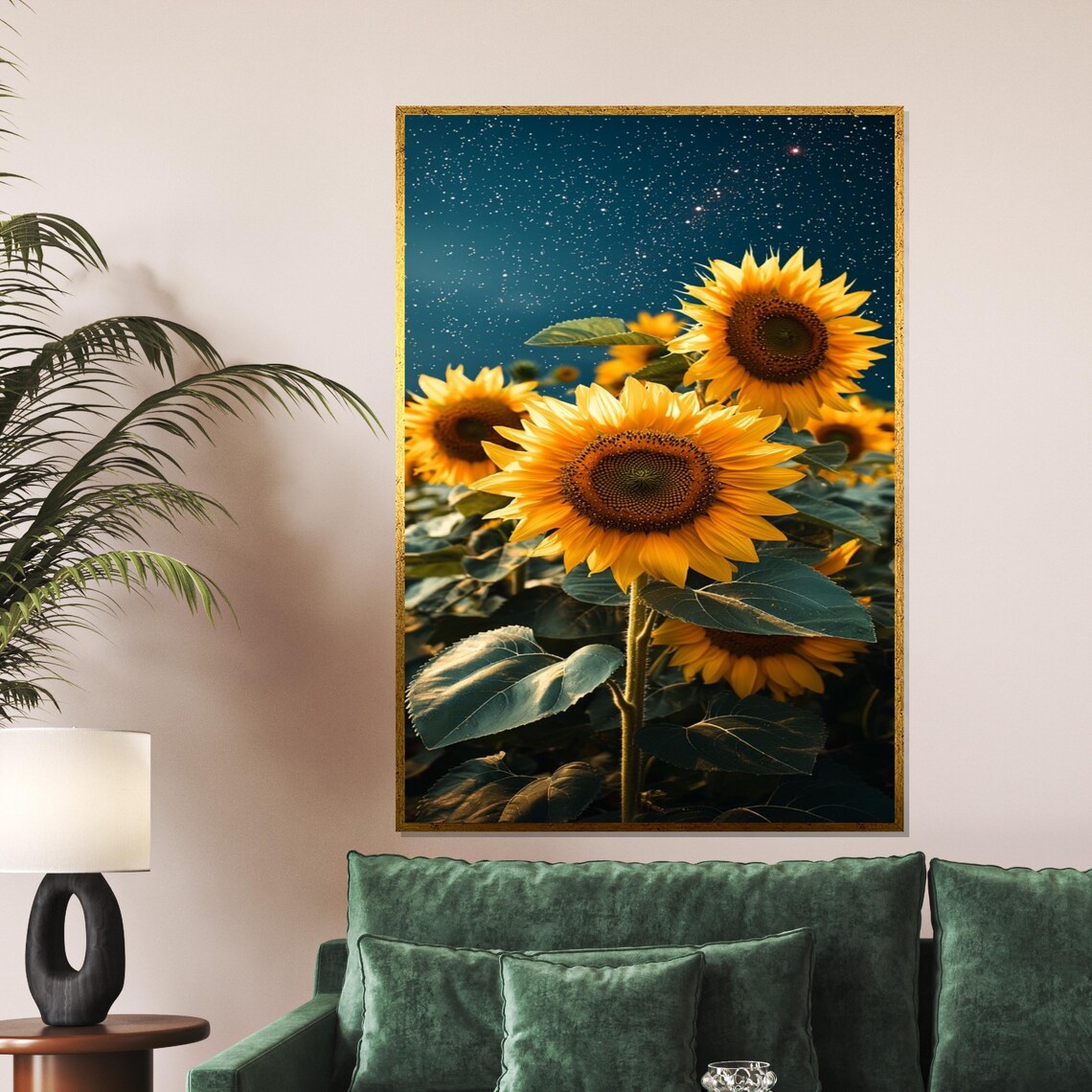 Sunflowers Under Starry Night Sky Floral Night Garden Wall Art