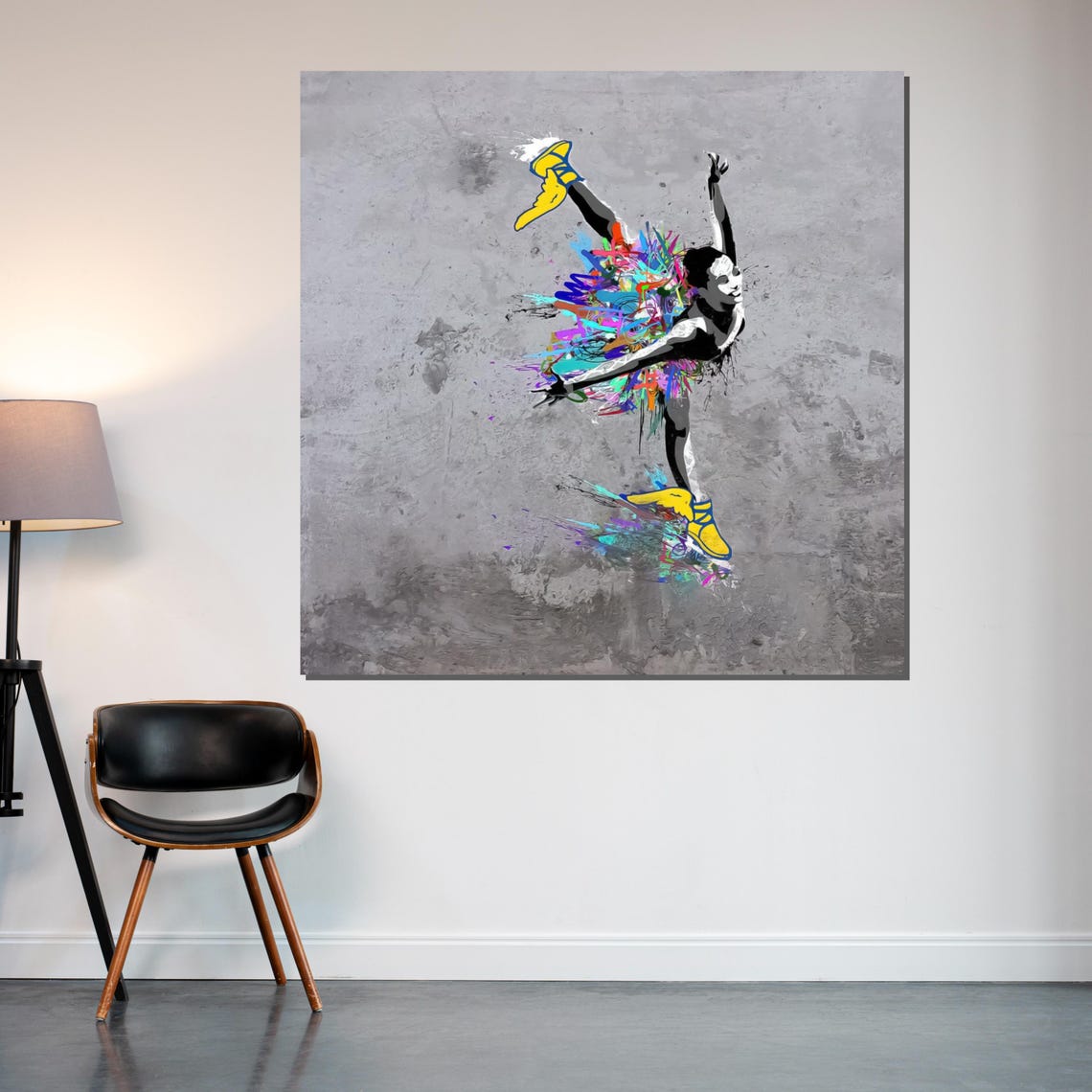 Dancer Leaping Paint Splatter Yellow Shoes Dynamic Art Poster - Image 2