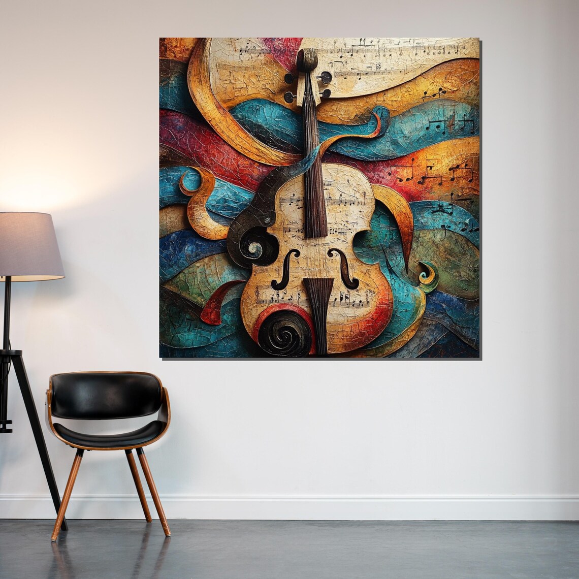 Abstract Violin Ribbon Swirls Musical Notes Colorful Art Poster - Image 2