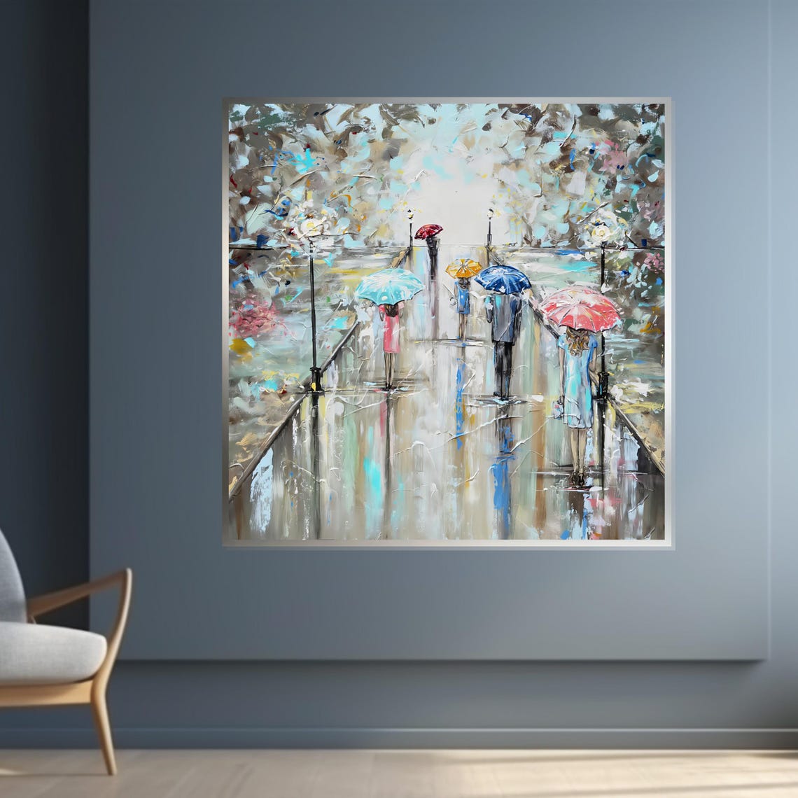 Rainy Day Colorful Umbrella Walkway Impressionist City Scene Poster - Image 4