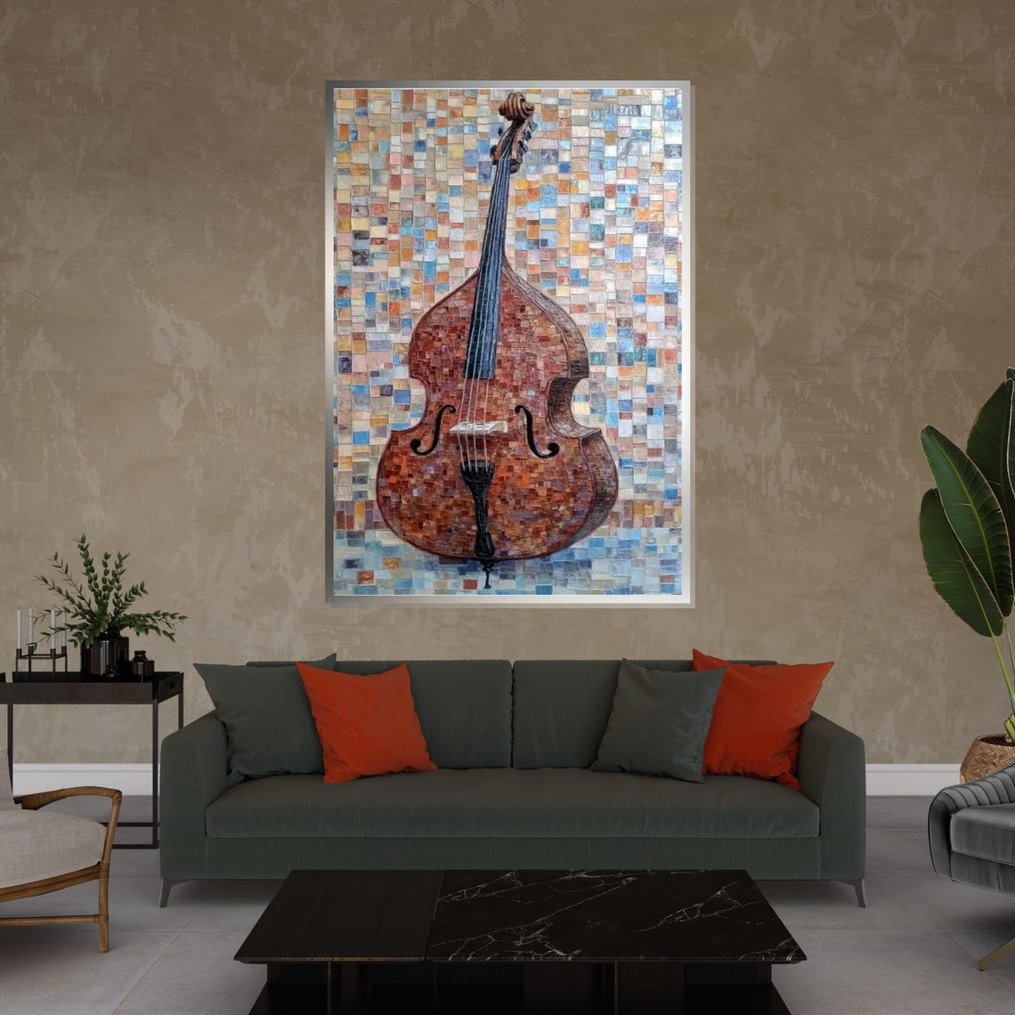 Double Bass Mosaic Tile Texture Colorful Patchwork Art Poster - Image 4
