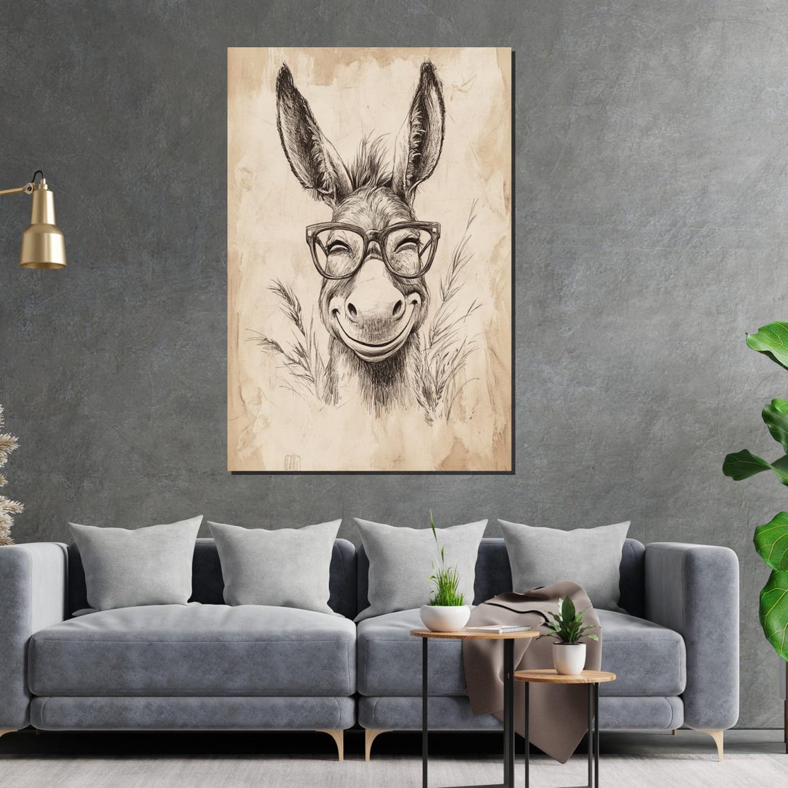 Smiling Donkey Wearing Glasses Funny Pencil Sketch Vintage Print - Image 2