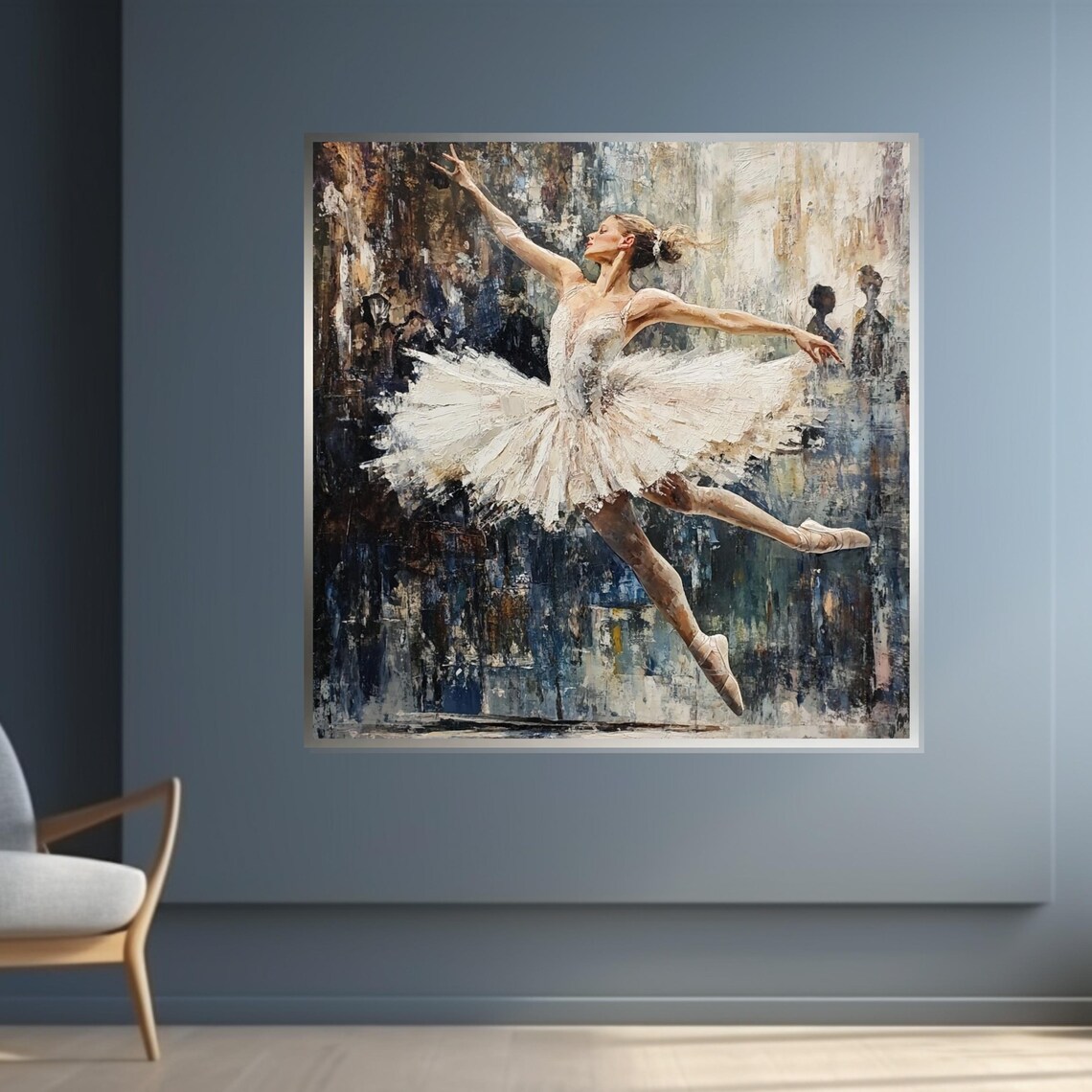 Ballerina in White Tutu Mid Leap Impressionist Painting Poster - Image 4