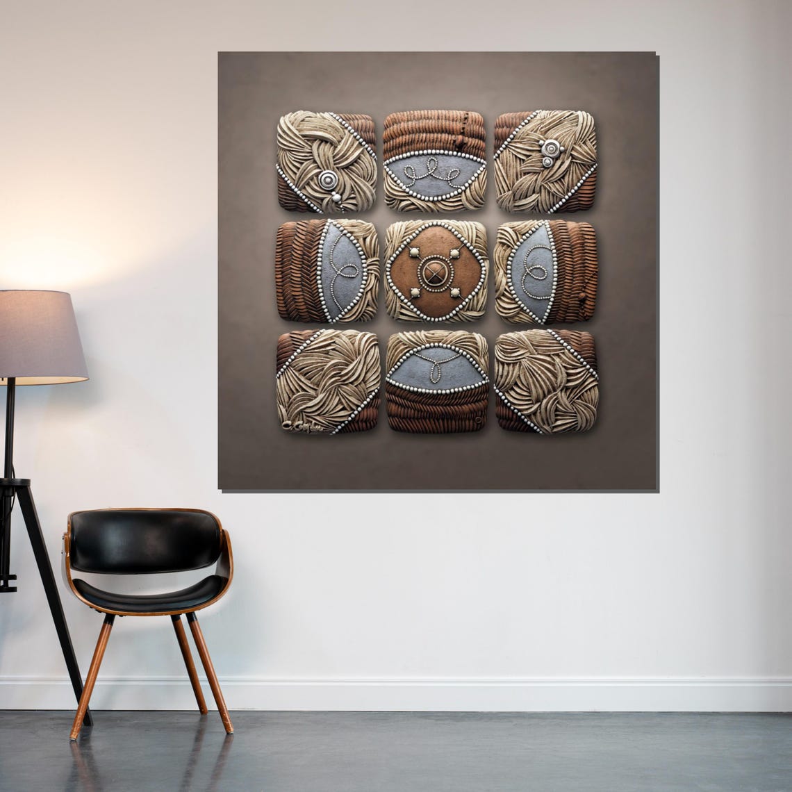 Tribal Woven Panels Geometric Earth Tone Textured 3x3 Grid Wall Art - Image 2