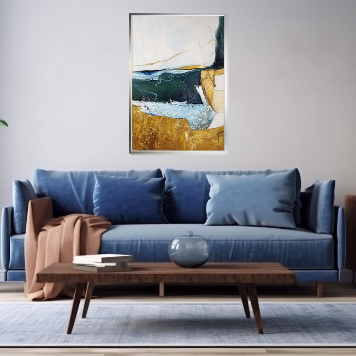 Ocean Cliff Abstract Gold Coast Blue Wave Texture Art Poster - Image 3