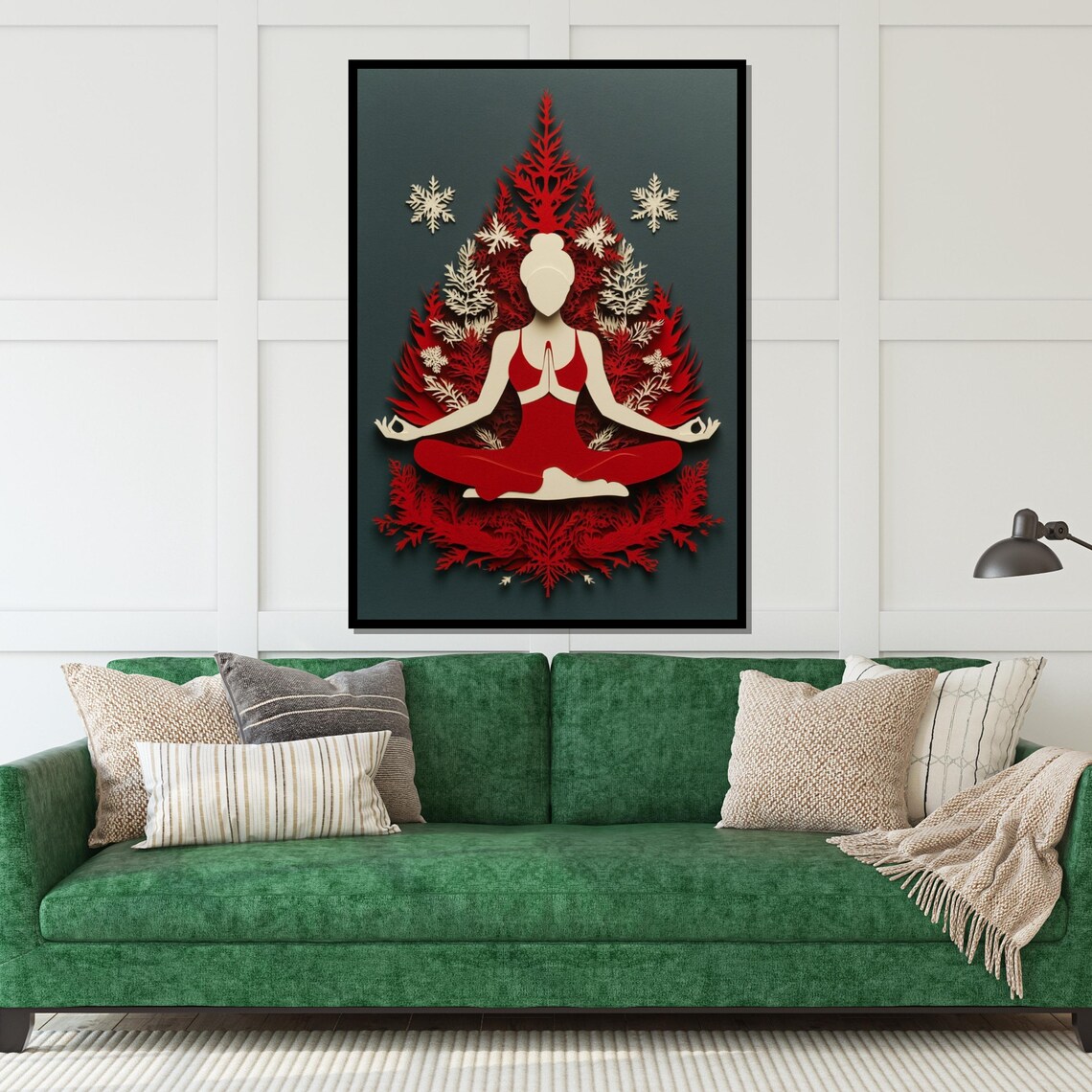 Red Meditating Woman Silhouette Paper Cut Style Yoga Art Poster - Image 5