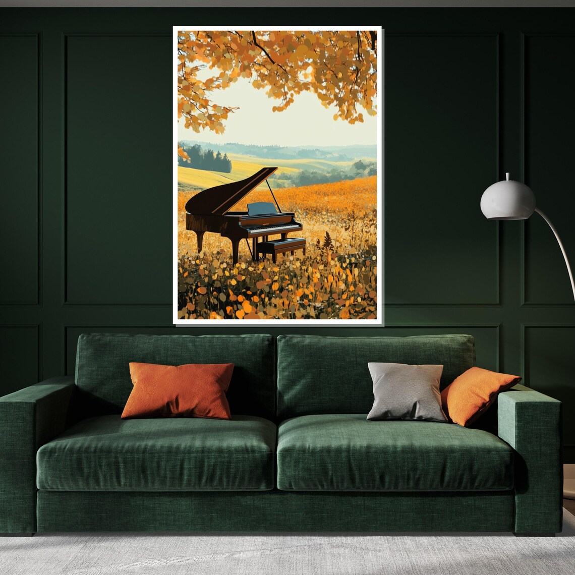 Grand Piano in a Golden Autumn Meadow Dreamy Landscape Art Poster - Image 3