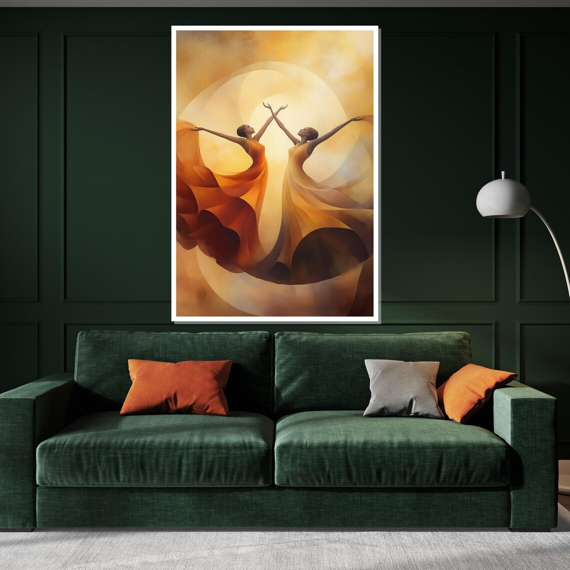 Two Dancers Mirrored Movement Radiant Sunrise Gold Art Poster - Image 3