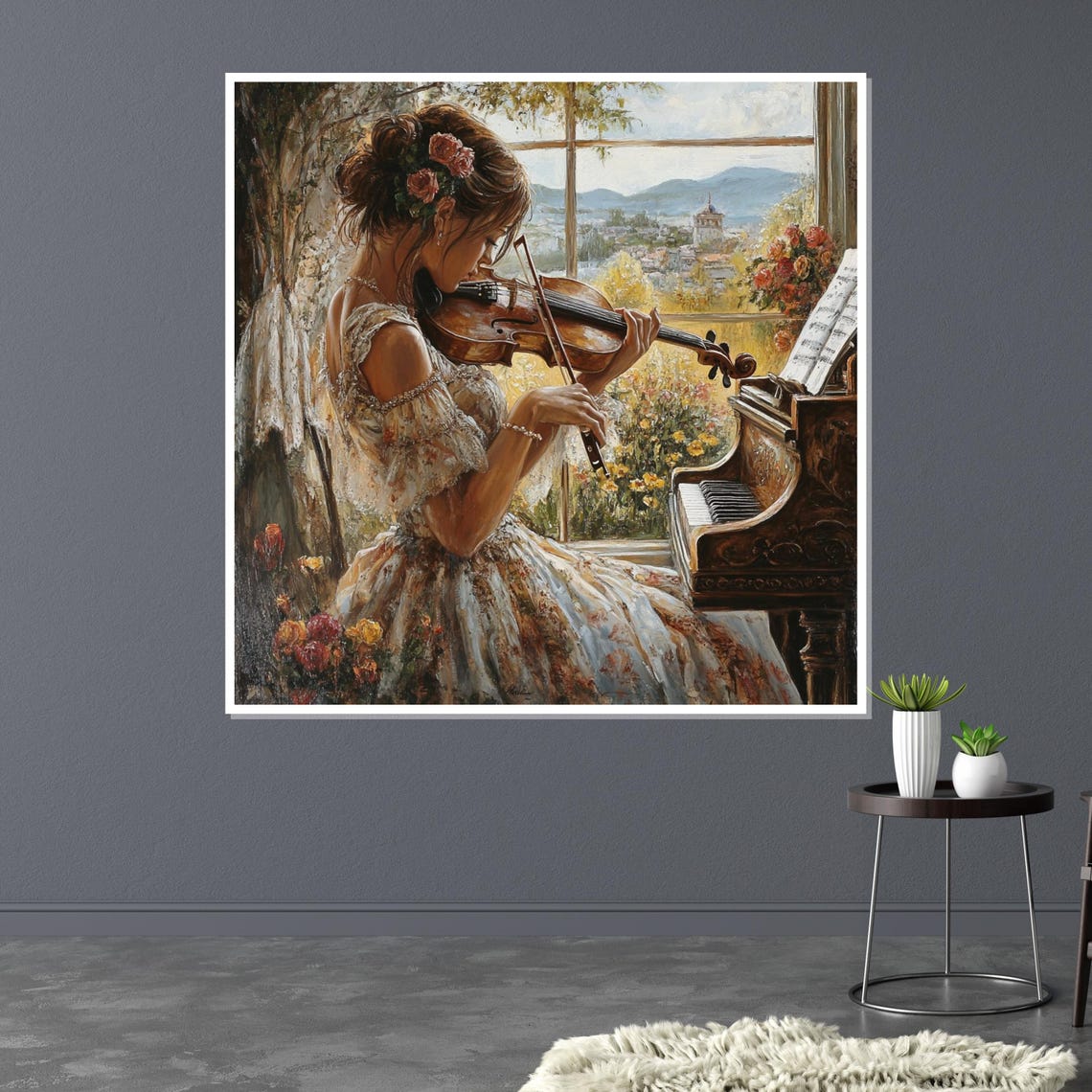 Romantic Woman Playing Violin By The Window Classical Music Poster - Image 3