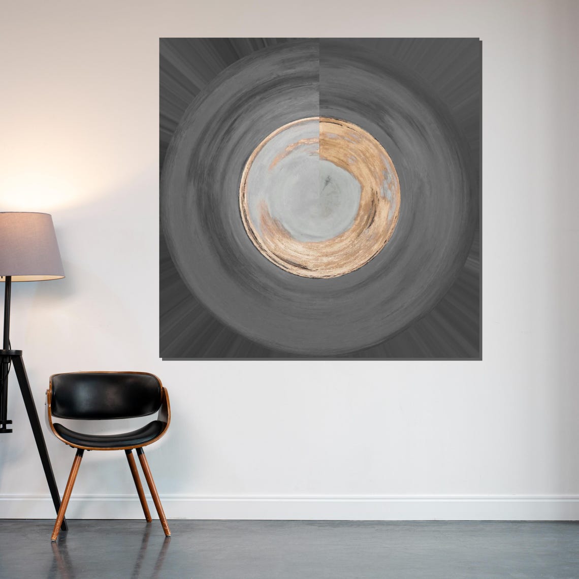 Abstract Gray Swirl Copper Center Circular Vortex Modern Print - Image 2
