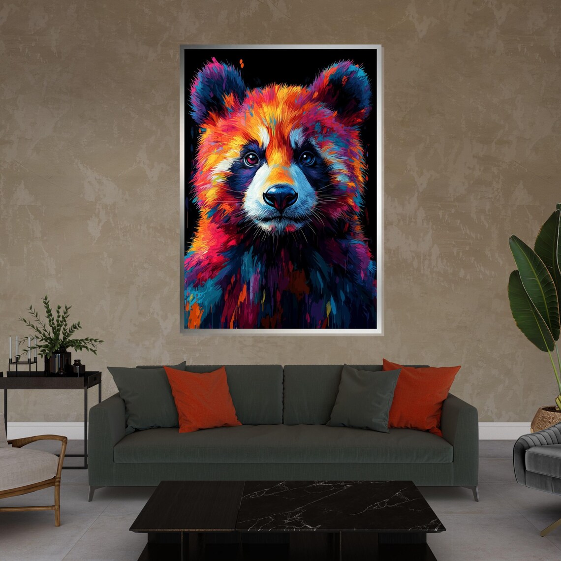 Colorful Panda Pop Art Neon Rainbow Portrait Black Background Print - Image 4