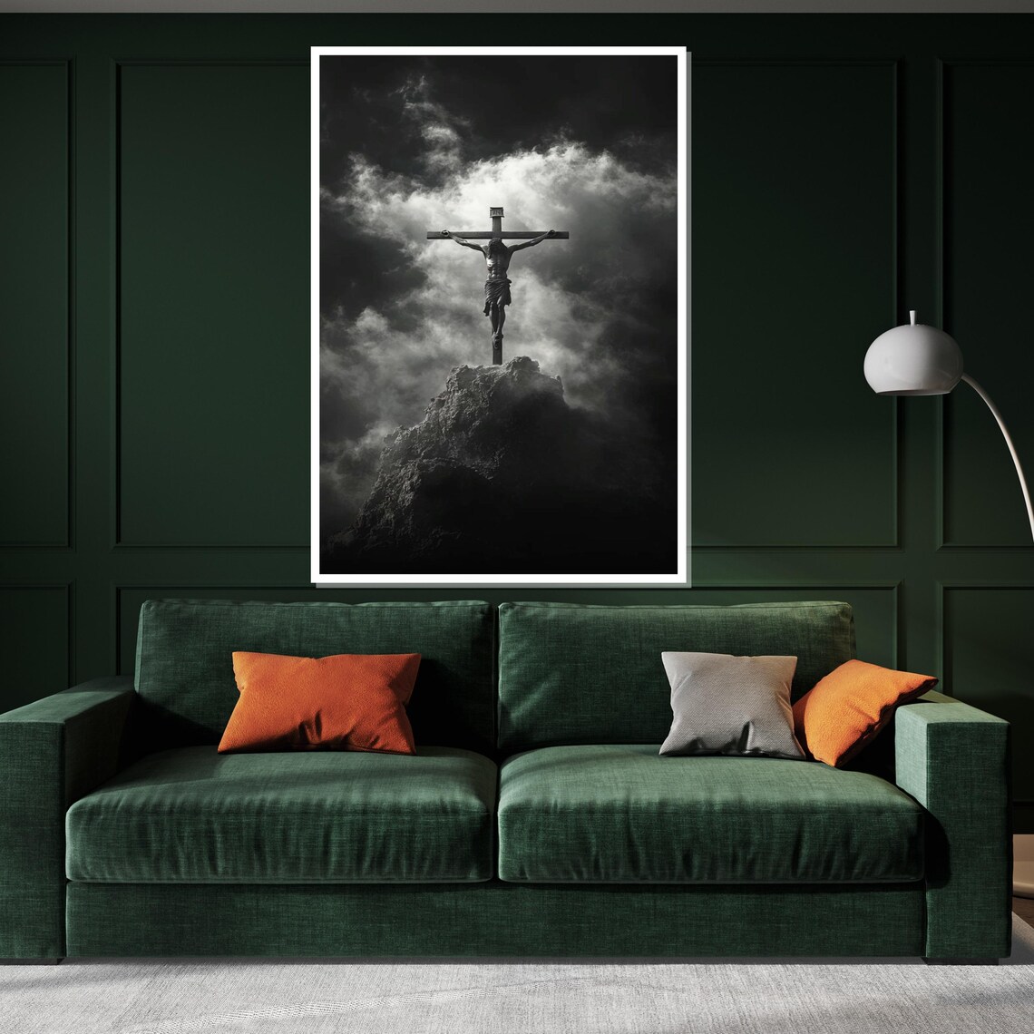 Crucifixion Of Jesus Black And White Dramatic Sky Christian Wall Art - Image 3