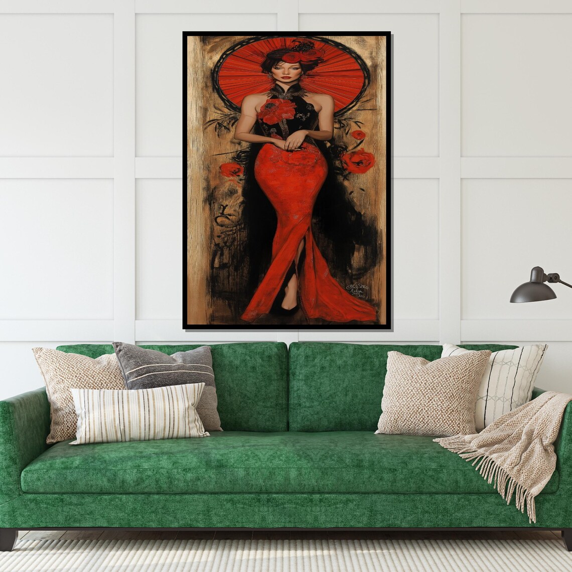 Oriental Beauty In Red Cheongsam With Parasol Floral Glamour Poster - Image 4