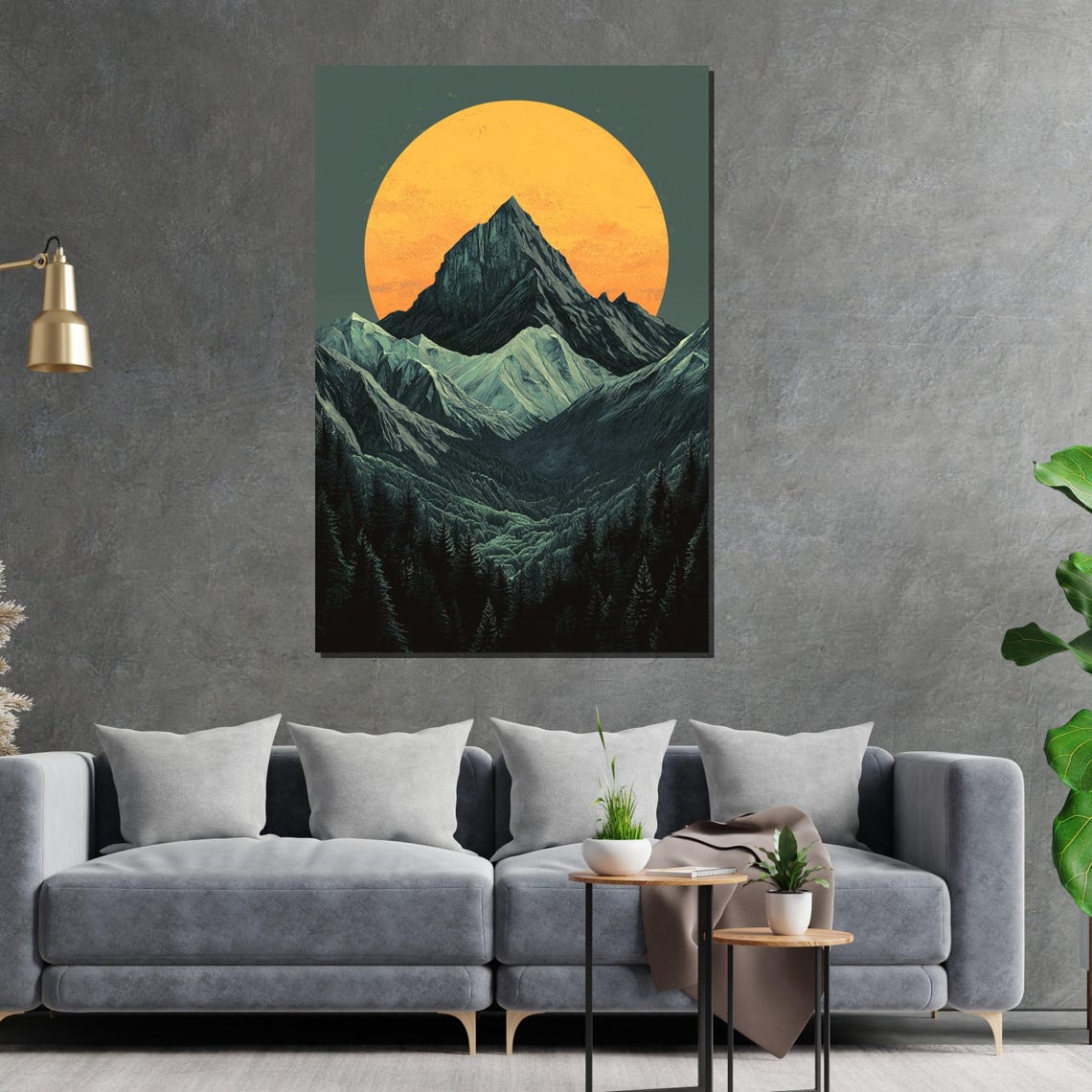 Majestic Mountain Peak Before Giant Orange Sun Dramatic Poster - Image 2