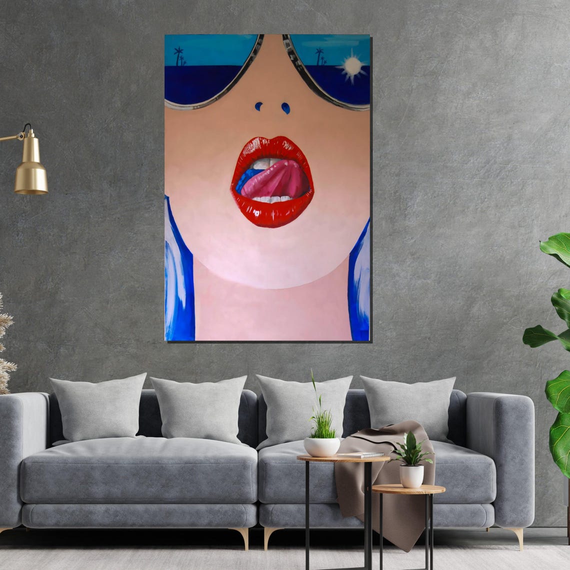 Bold Pop Art Red Lips With Beach Sunglasses Reflection Style Poster - Image 2