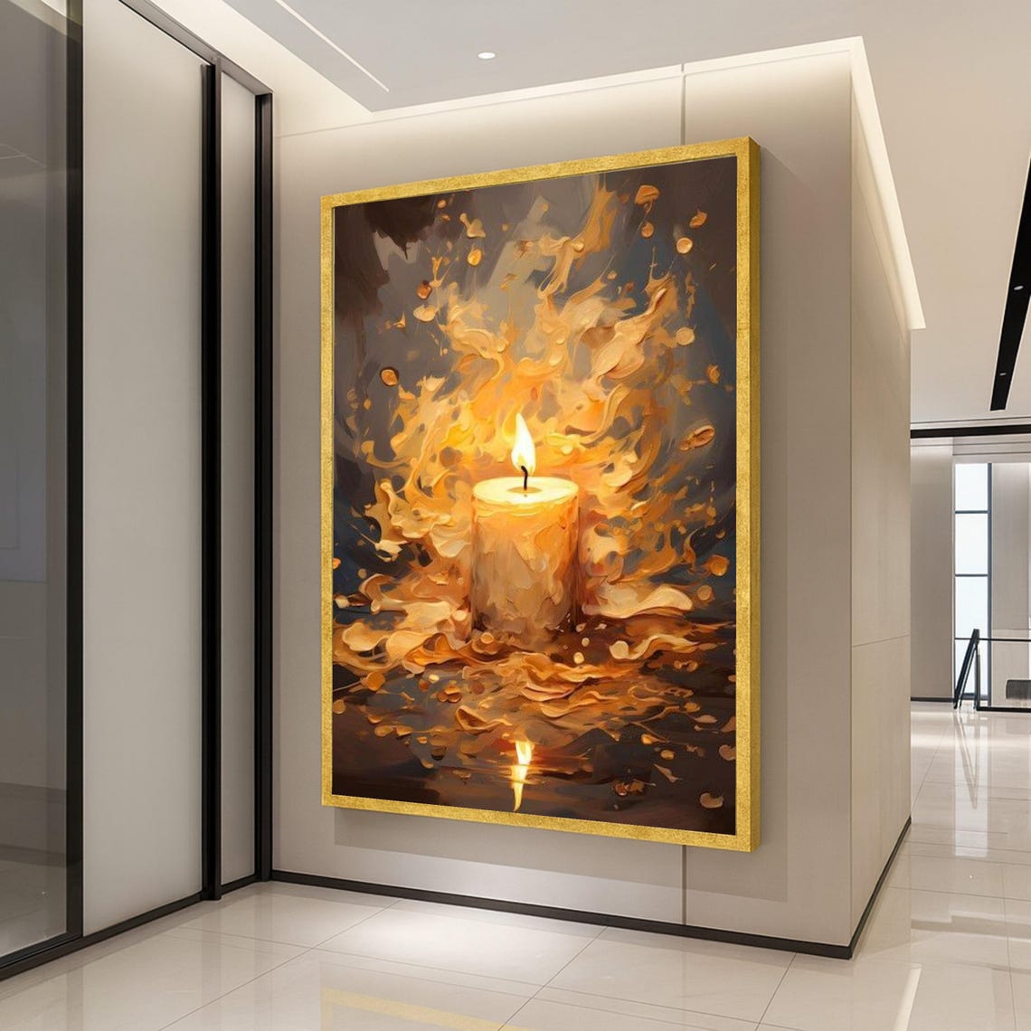 Glowing Candle Flame Abstract Warm Golden Light Fire Wall Art