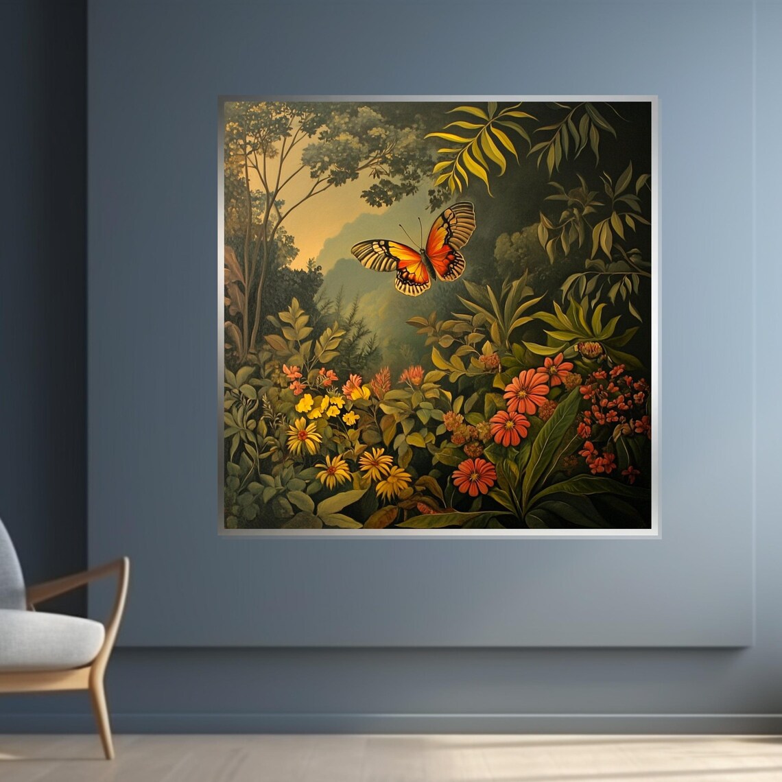 Orange Butterfly Flower Field Lush Garden Summer Nature Art Poster - Image 4