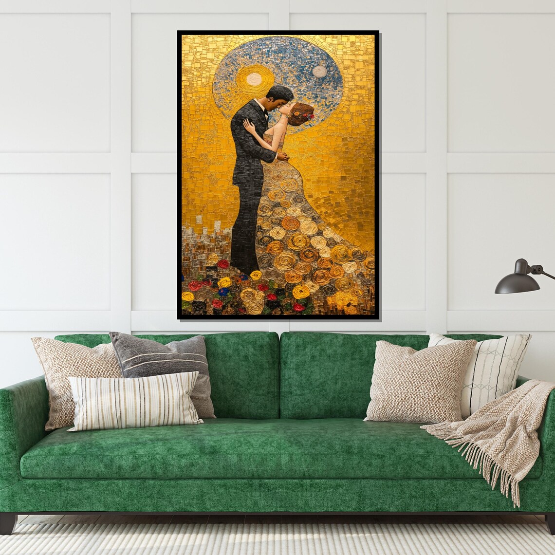 Shimmering Golden Mosaic Couple Kissing Klimt Style Romantic Poster - Image 5