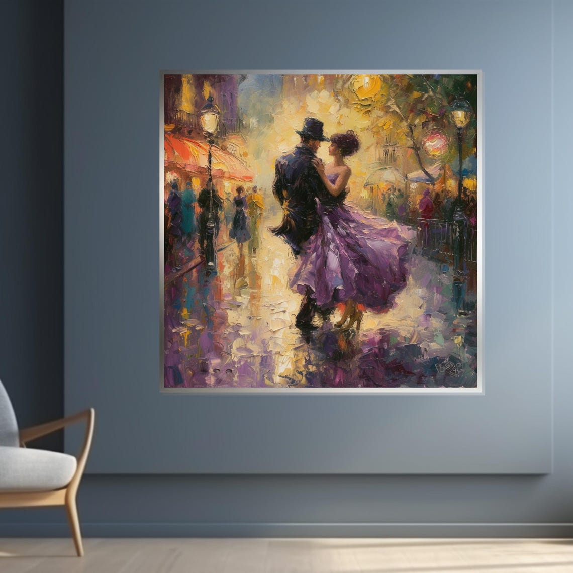 Romantic Rainy Paris Street Dancing Couple Impressionist Poster - Image 4