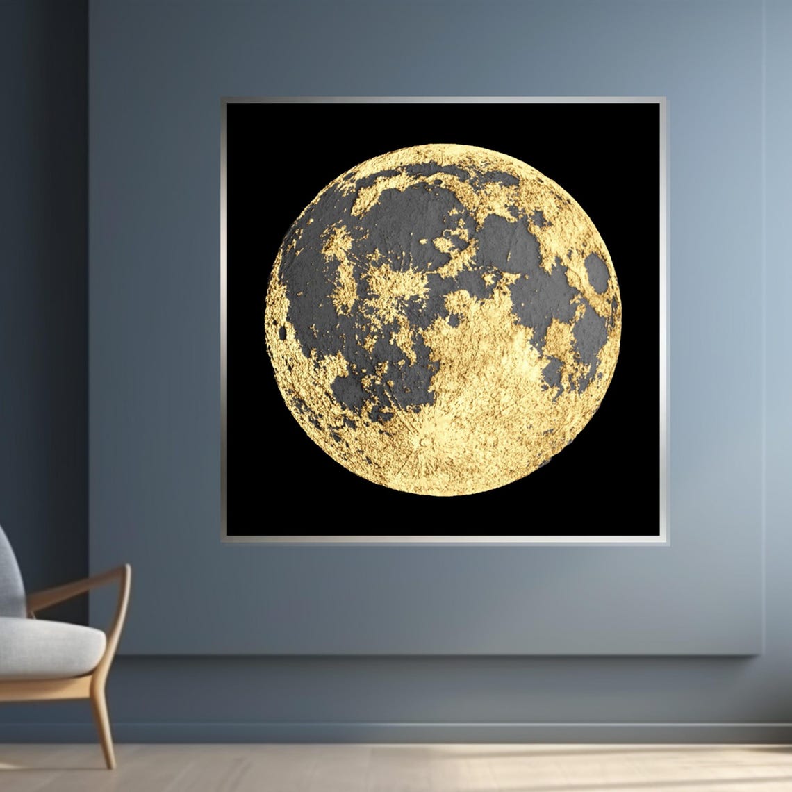 Golden Full Moon Black Night Sky Textured Lunar Celestial Wall Art - Image 4