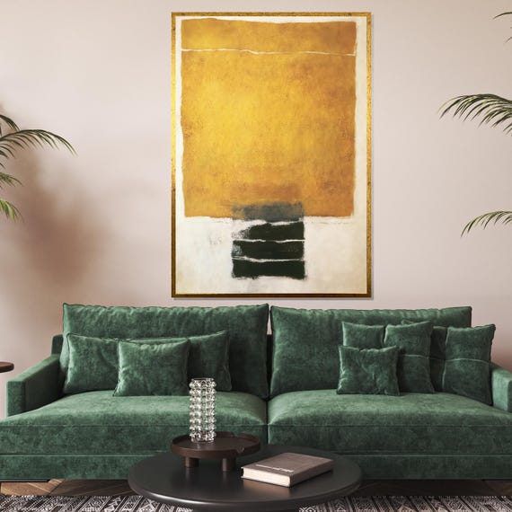 Golden Abstract Layers Modern Art Wall Print Textured Yellow And Black Wall Art Design Ready To Hang Decoration
