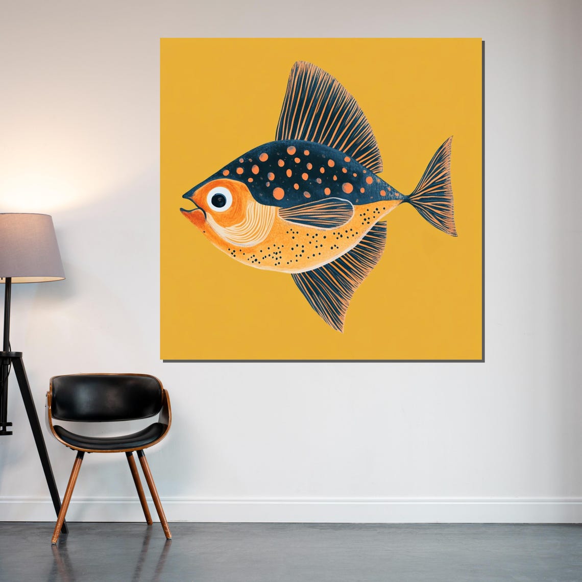 Playful Spotted Fish Orange Blue Mustard Yellow Nursery Poster - Image 2
