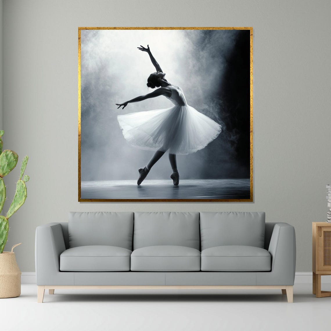 Black and White Ballerina in Spotlight Dramatic Stage Photo Poster