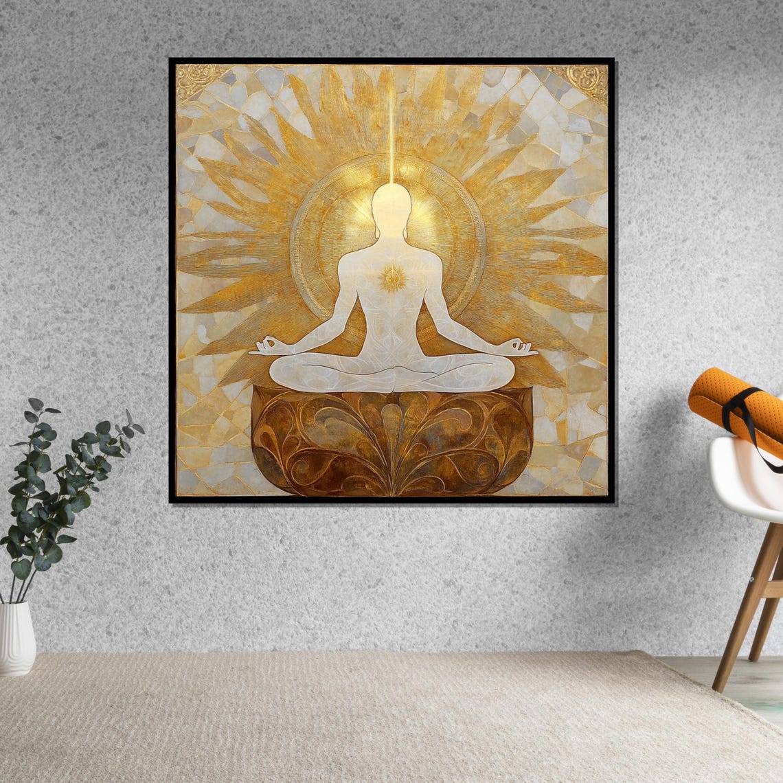 Golden Sunburst Meditation Silhouette Spiritual Modern Art Poster - Image 5