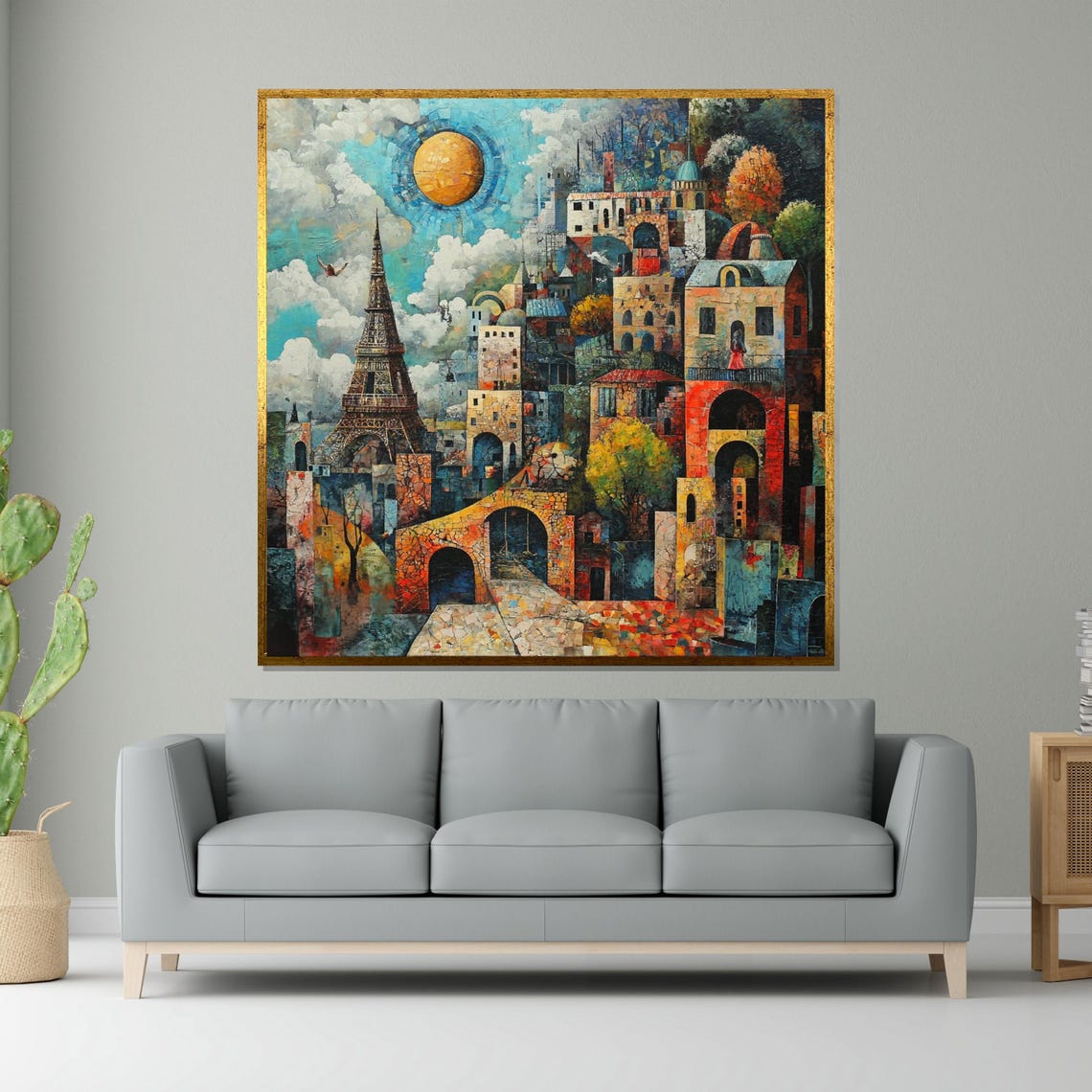 Paris Eiffel Tower Surreal Mosaic Cityscape Cubist Decorative Poster