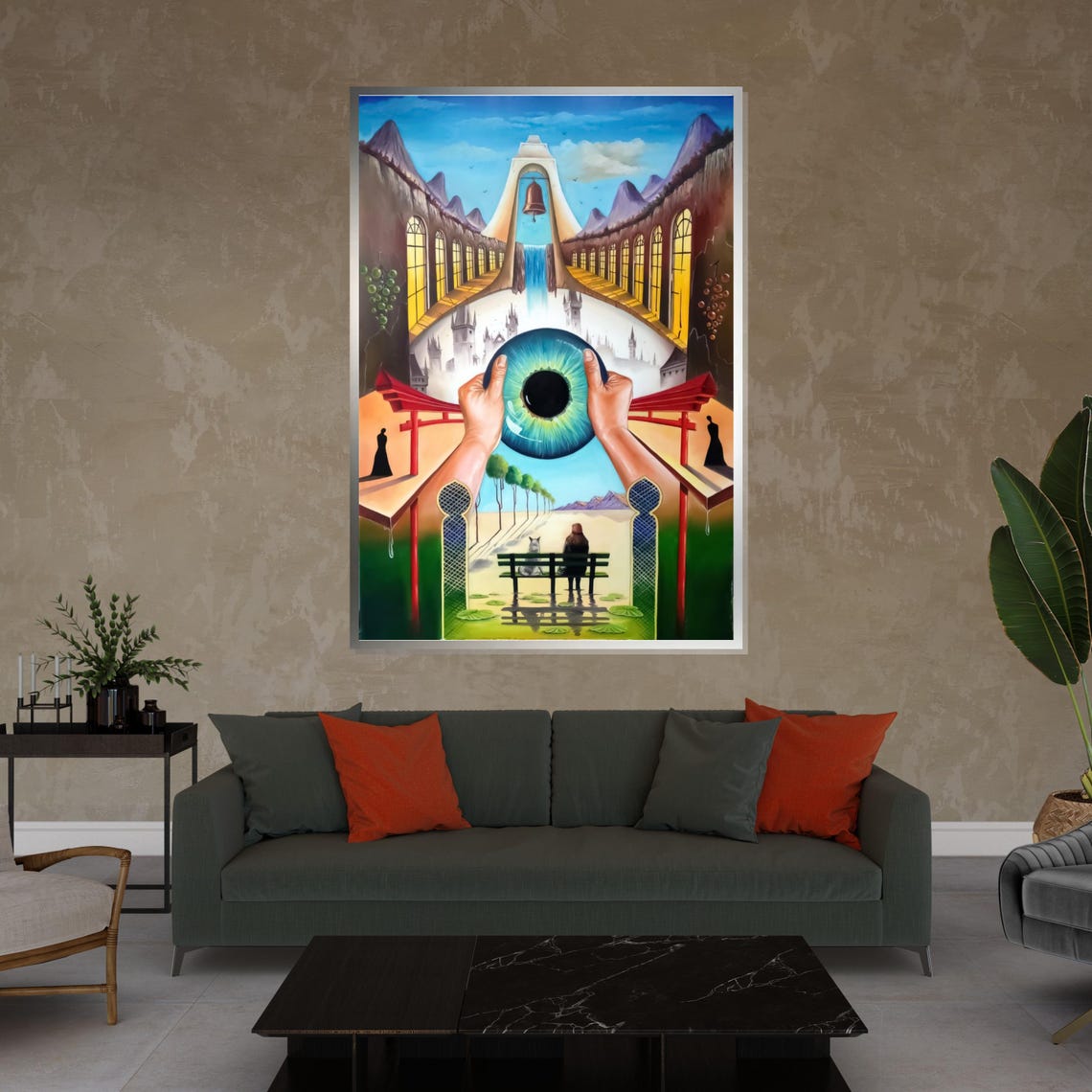 Visionary Surreal Giant Eye Held by Hands Dreamscape Fantasy Poster - Image 4