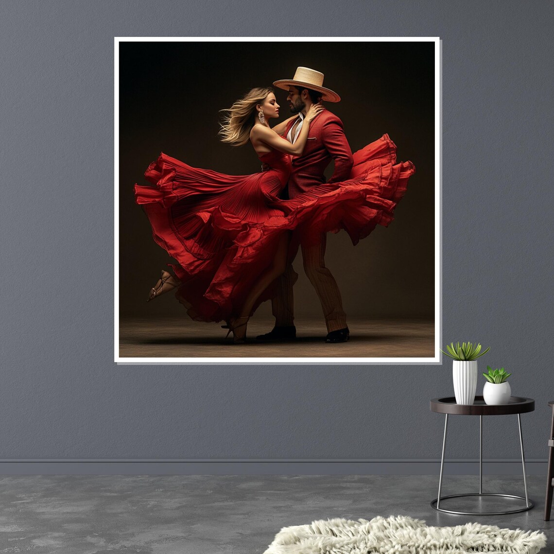 Passionate Red Dress Dance Couple Latin Rumba Night Art Poster - Image 3