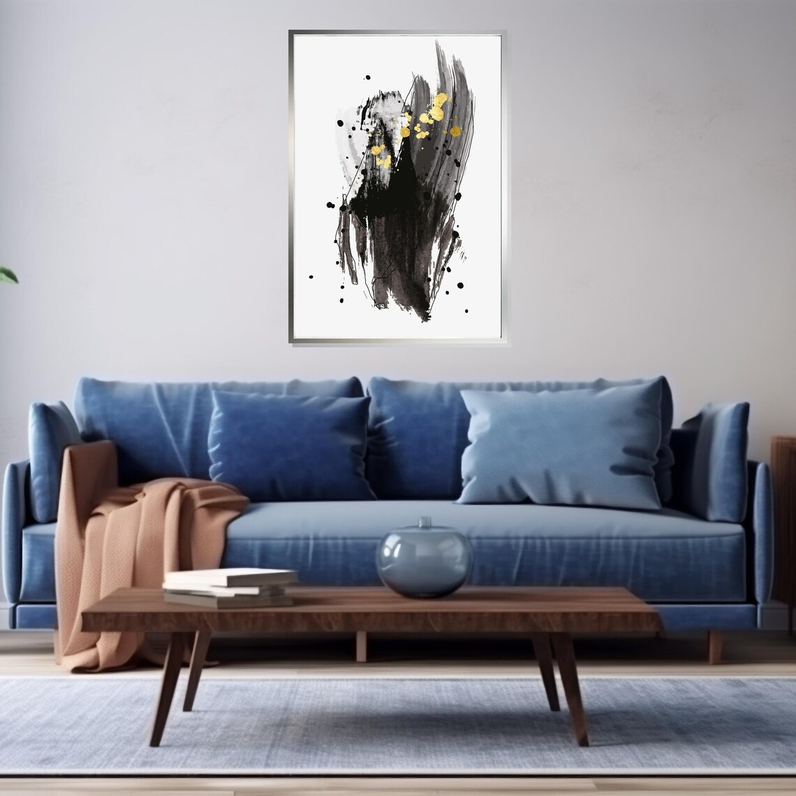 Black Ink Splash Gold Accents Dynamic Modern Abstract Poster - Image 3