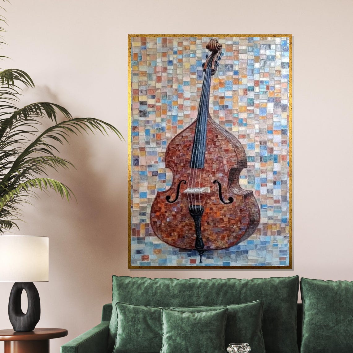 Double Bass Mosaic Tile Texture Colorful Patchwork Art Poster