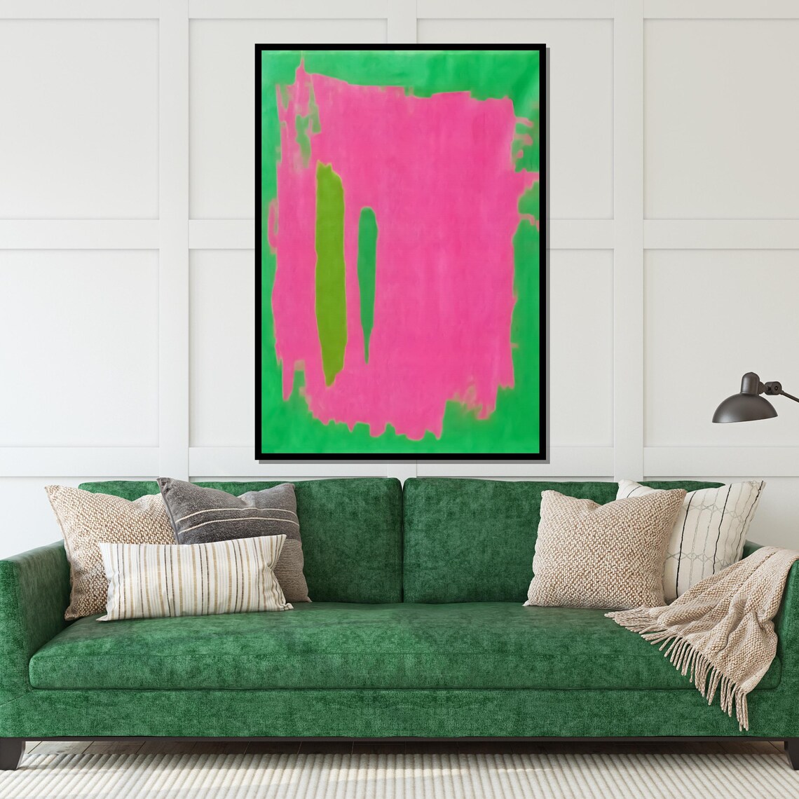 Vibrant Pink and Green Color Field Abstract Modern Art Poster - Image 5