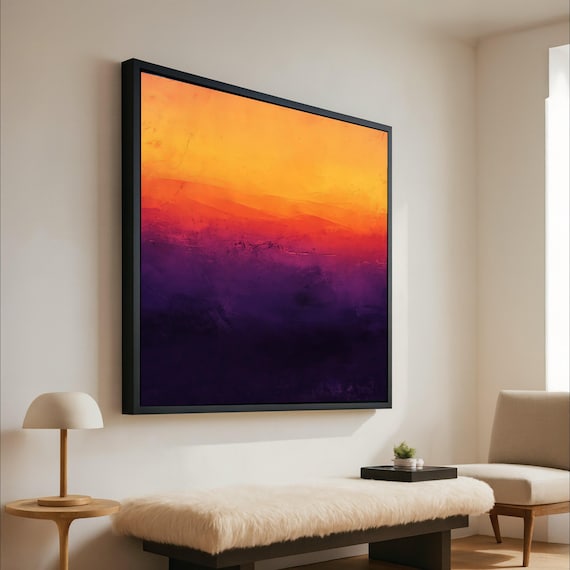 Vibrant Sunset Gradient Canvas Abstract Color Blend Wall Art Modern Home Decor Painting Warm Purple Orange Ready To Hang