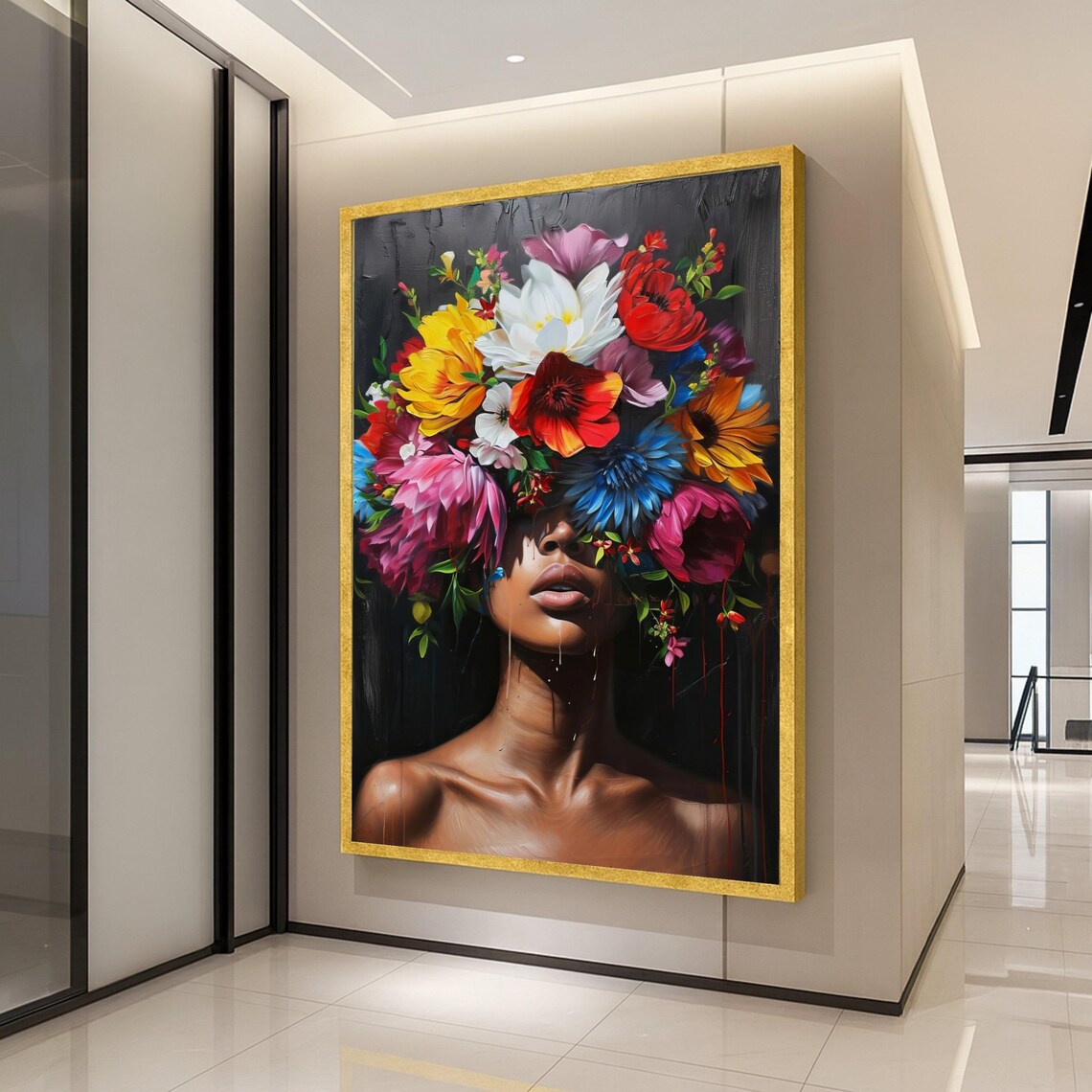Floral Crown Portrait, Modern Woman Art Print