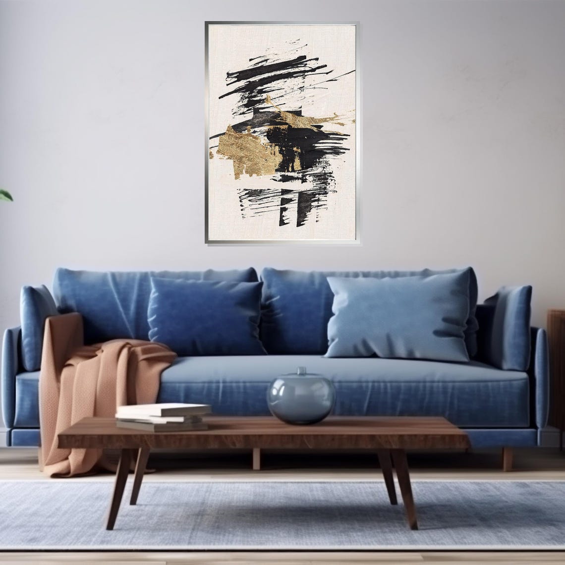 Bold Black And Gold Textured Brushstroke Modern Abstract Print - Image 4