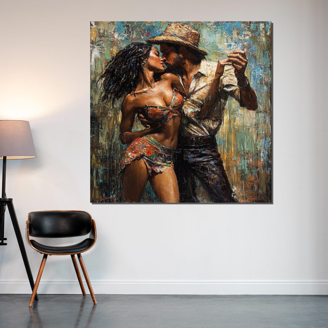Sensual Salsa Dance Couple Straw Hat Latin Romance Art Poster - Image 2