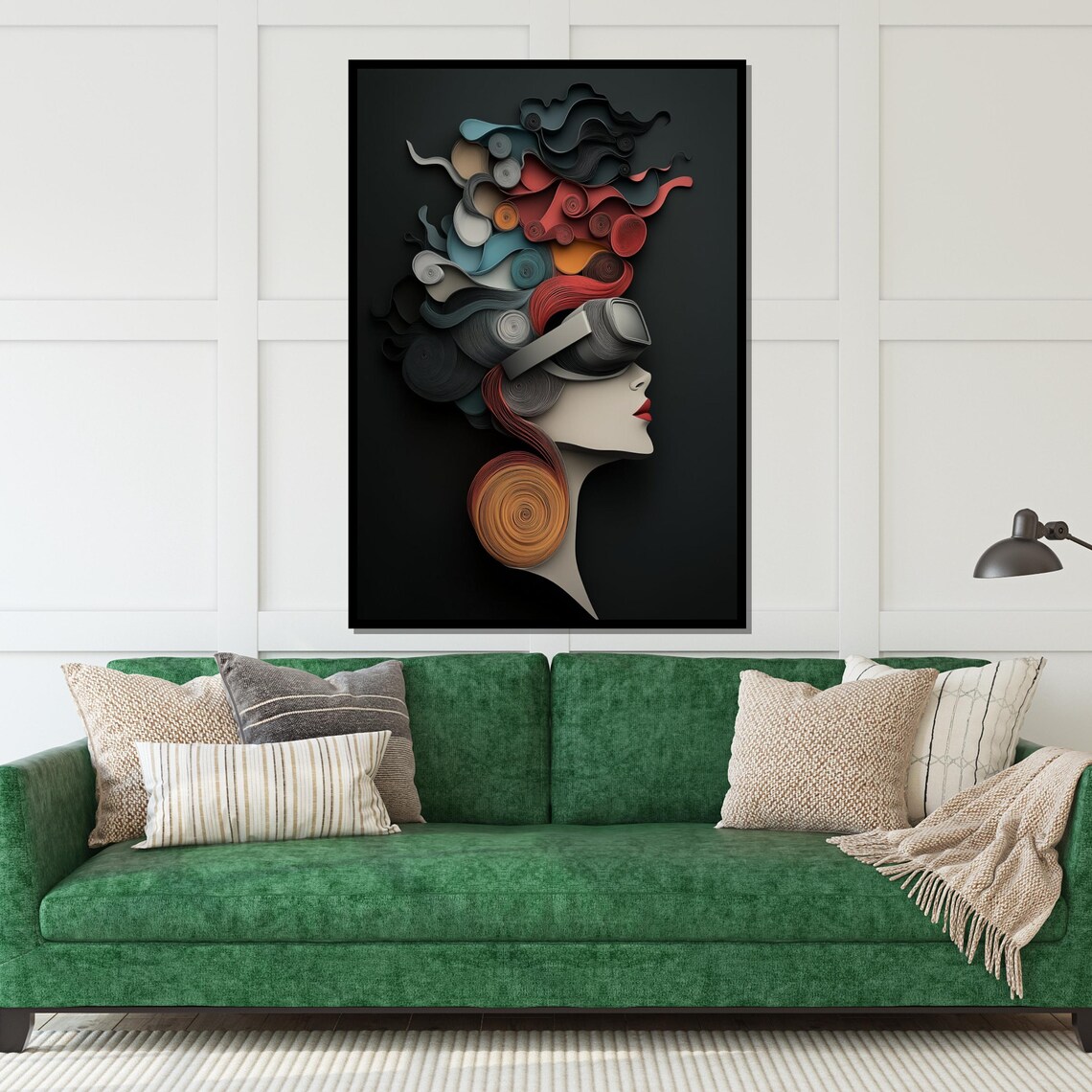Quilled Paper Woman Profile Futuristic Swirl Hair Portrait Poster - Image 5