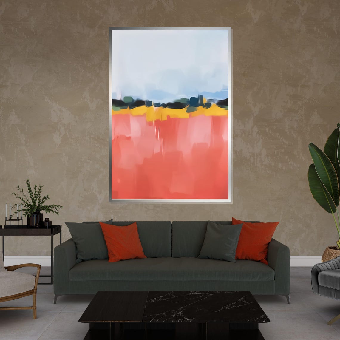 Coral Sunset Field Abstract Landscape Color Band Modern Print - Image 4