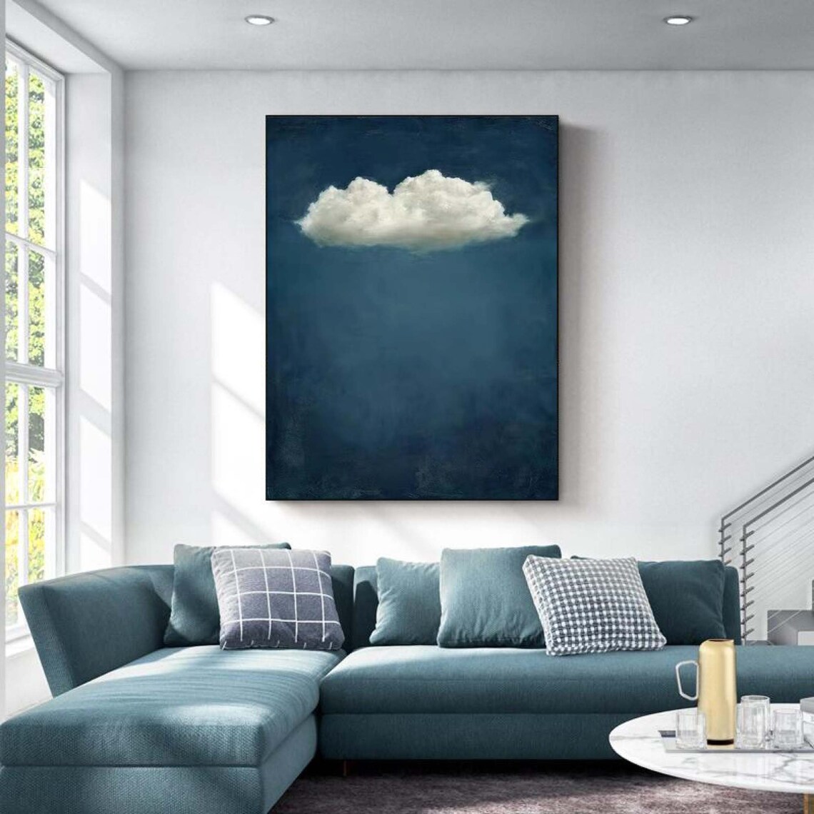 Emerald Blue Cloud Painting, Abstract Wall Art Print - Image 3