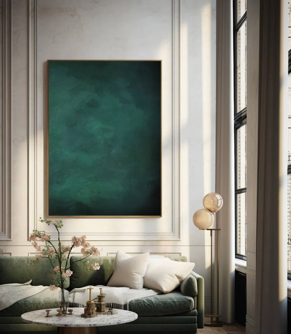 Pure Green Abstract Painting, Minimalist Wall Art - Image 2