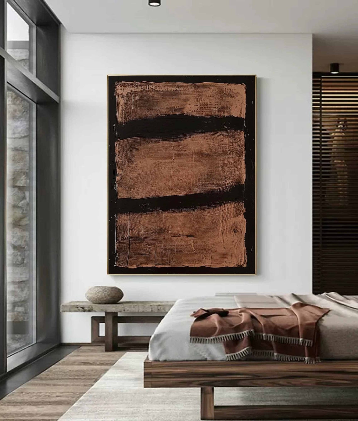 Copper Brown Bands on Black Rothko Style Abstract Art Poster - Image 2