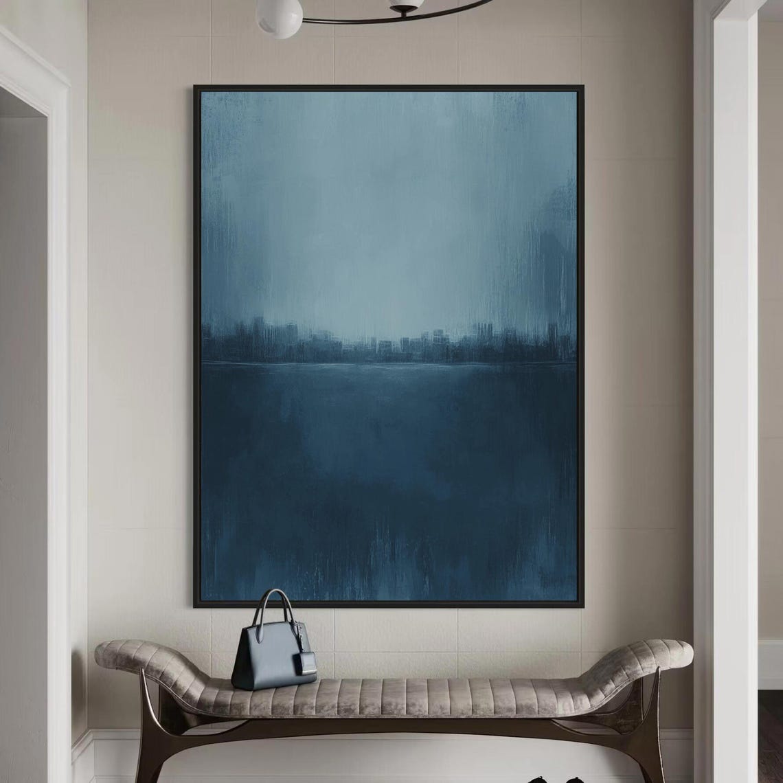 Soft Blue Abstract Minimalist Seascape Painting Calm Texture Wall Art - Image 2