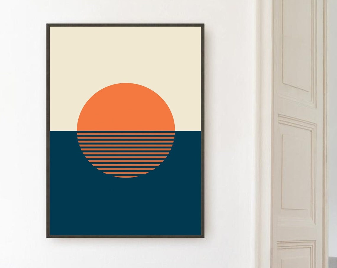 Mid Century Modern Retro Sunset Over Ocean Abstract Sun Poster - Image 4