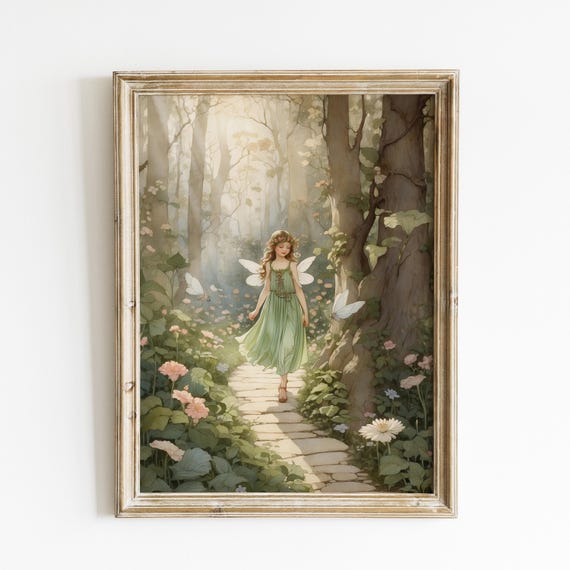 Cute Forest Fairy Fine Art Print Nursery Wall Whimsical Poster For Childrens Room