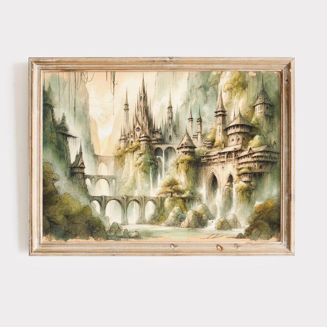 Rivendell Illustration Watercolor Sketch Art Print