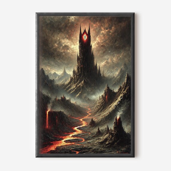 Eye Of Mordor Dark Tower Oil Painting Fantasy Lava Volcano Landscape Poster