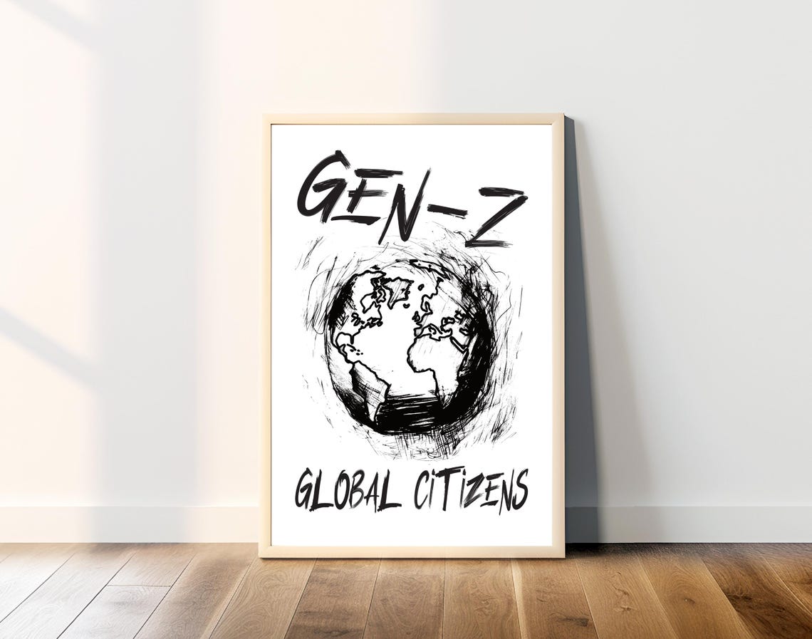 Gen Z Global Citizens Sketched Globe Modern College Dorm Poster